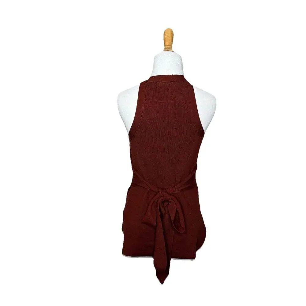 Anthropologie Burgundy Maroon Sleeveless High Neck Tie Sweater Top Size XXS